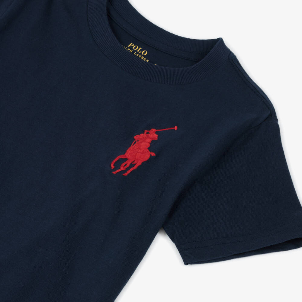 Ralph Lauren-Boys Blue Cotton Big Pony T-Shirt | Childrensalon