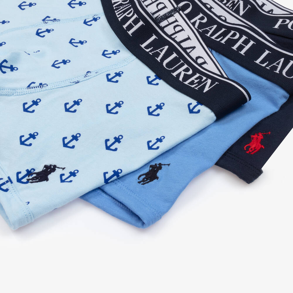 Ralph Lauren-Boys Blue Cotton Boxer Shorts (3 Pack) | Childrensalon