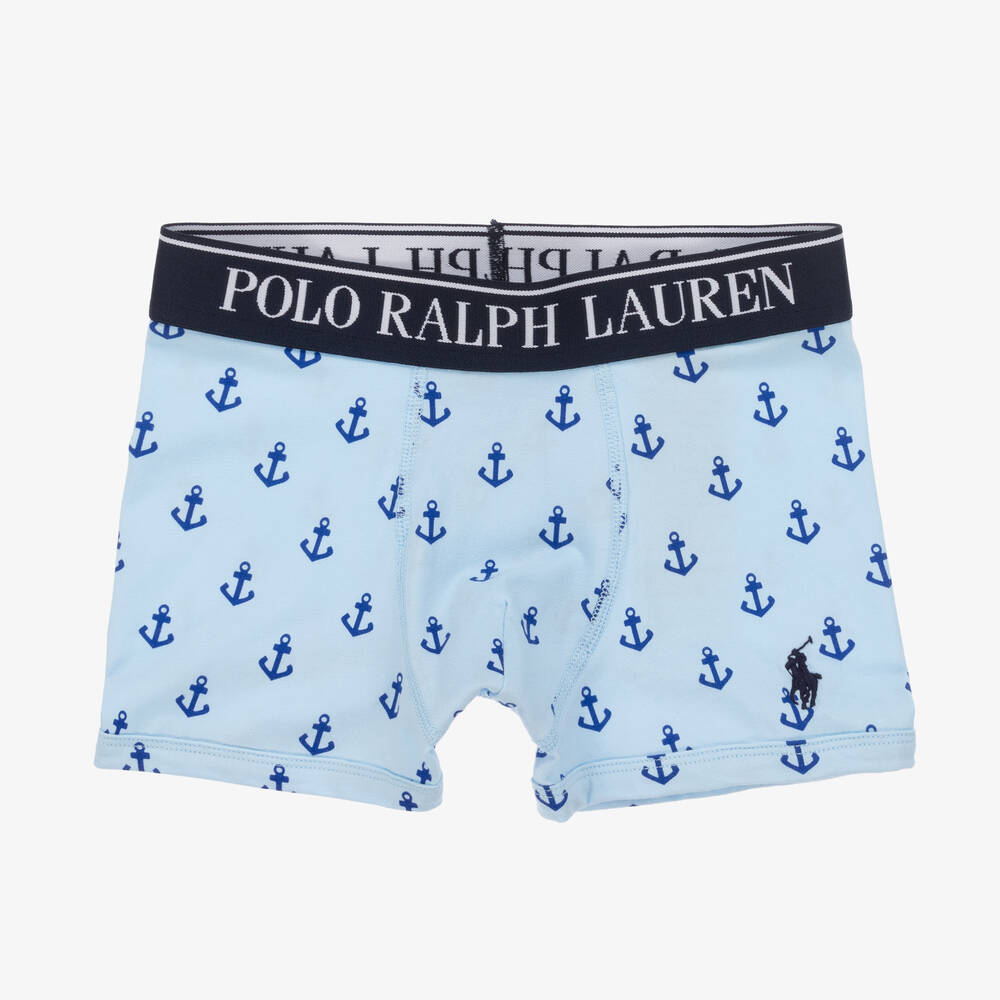 Ralph Lauren-Boys Blue Cotton Boxer Shorts (3 Pack) | Childrensalon