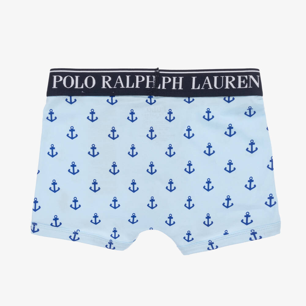Ralph Lauren-Boys Blue Cotton Boxer Shorts (3 Pack) | Childrensalon