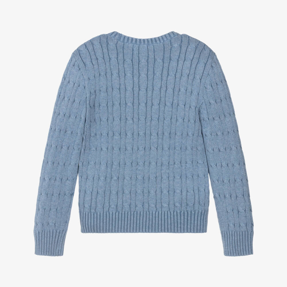 Ralph Lauren-Boys Blue Cotton Cable Knit Cotton Sweater | Childrensalon