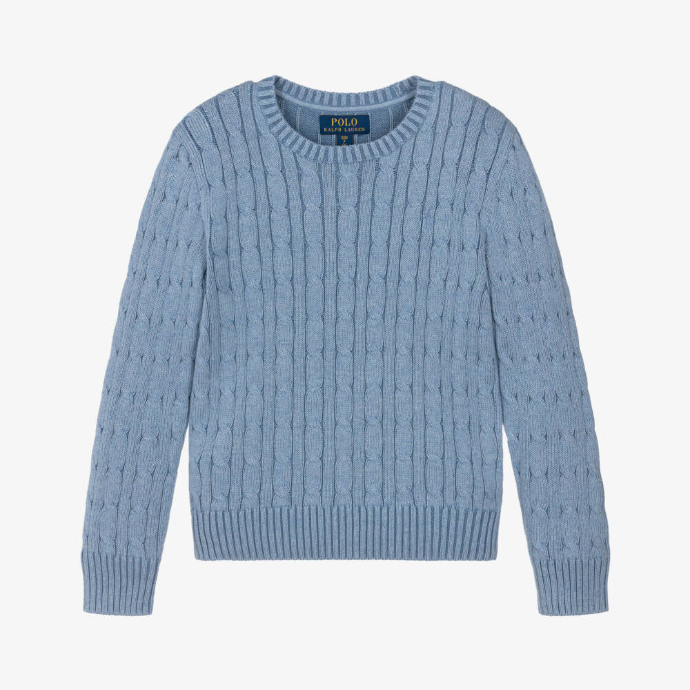 Ralph Lauren-Boys Blue Cotton Cable Knit Cotton Sweater | Childrensalon