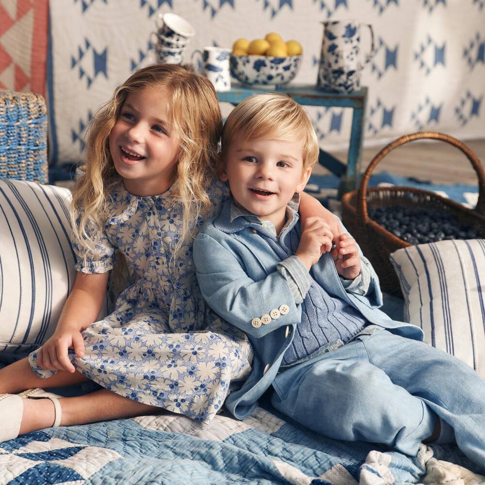 Ralph Lauren-Boys Blue Cotton Cable Knit Polo Shirt | Childrensalon