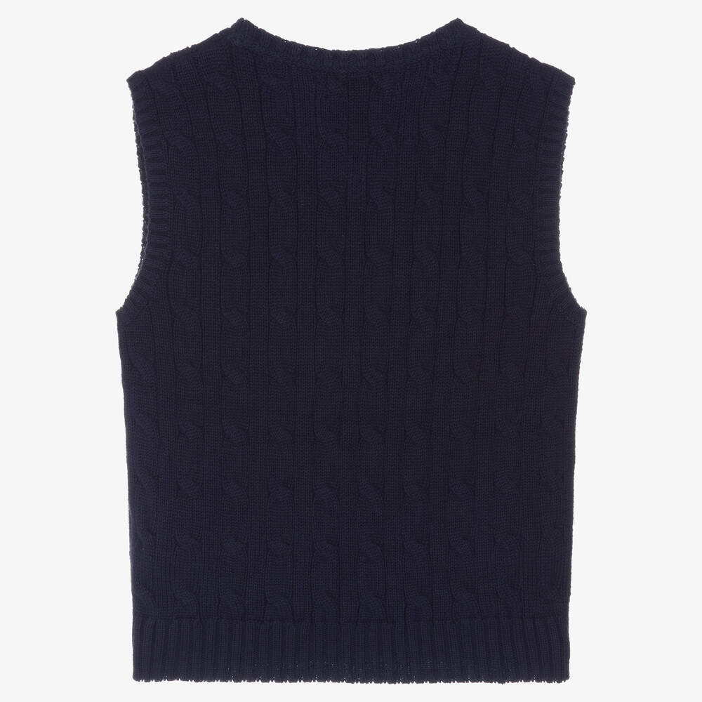 Ralph Lauren-Boys Blue Cotton Cable Knit Slipover | Childrensalon