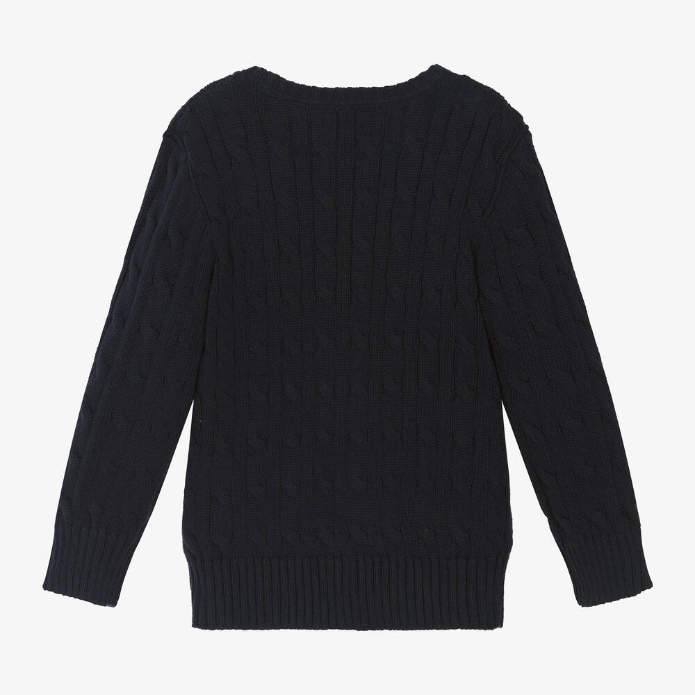 Ralph Lauren-Boys Blue Cotton Cable Knit Sweater | Childrensalon