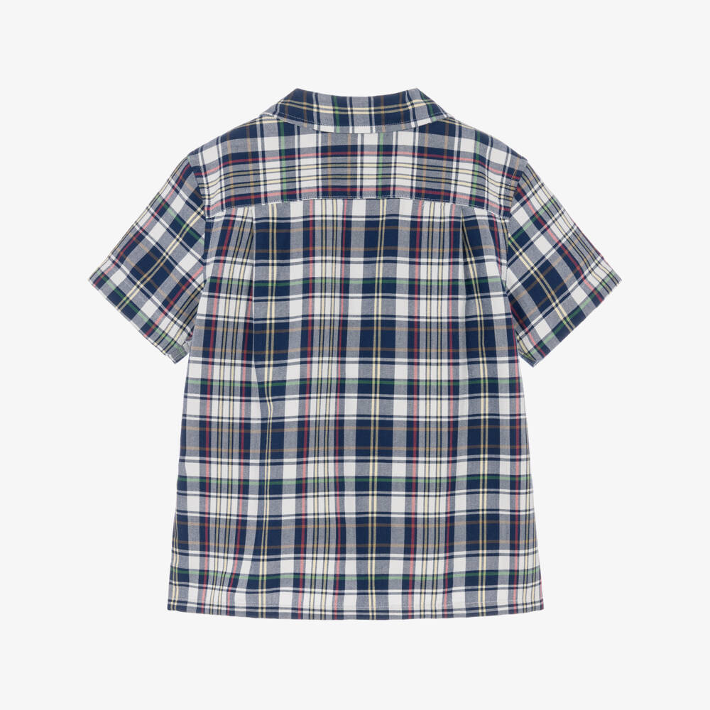 Ralph Lauren-Boys Blue Cotton Check Short-Sleeved Shirt | Childrensalon