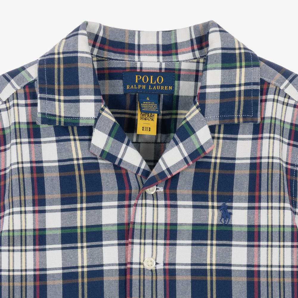 Ralph Lauren-Boys Blue Cotton Check Short-Sleeved Shirt | Childrensalon