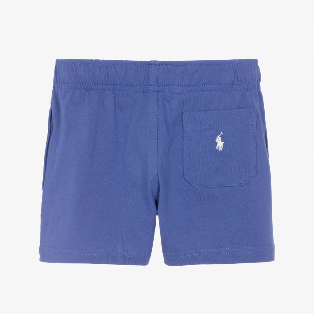 Ralph Lauren-Boys Blue Cotton Jersey Shorts with White Logo Embroidery | Childrensalon