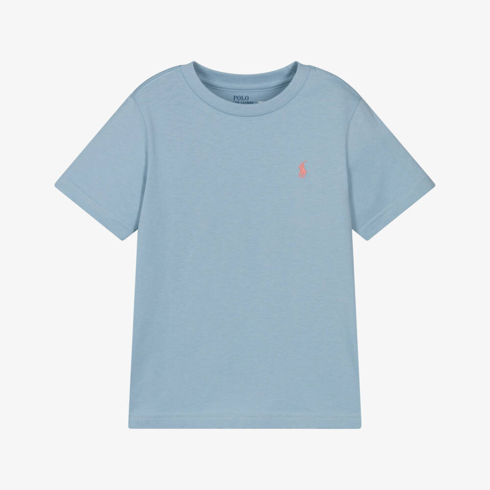 Ralph Lauren-Boys Blue Cotton Jersey T-Shirt with Signature Pony Logo | Childrensalon