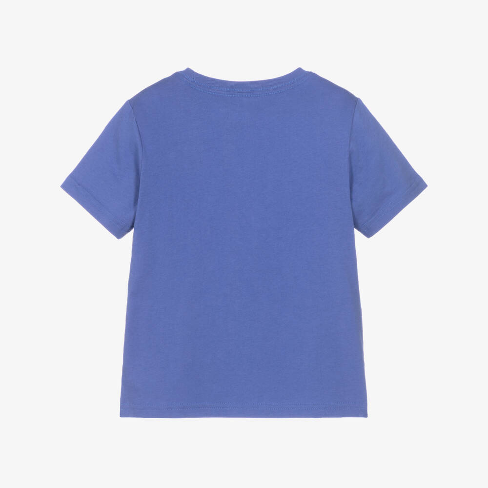 Ralph Lauren-Boys Blue Cotton Jersey T-Shirt with White Boat Logo Print | Childrensalon