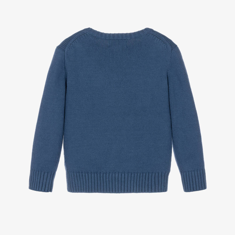 Ralph Lauren-Boys Blue Cotton Knit Polo Bear Sweater | Childrensalon