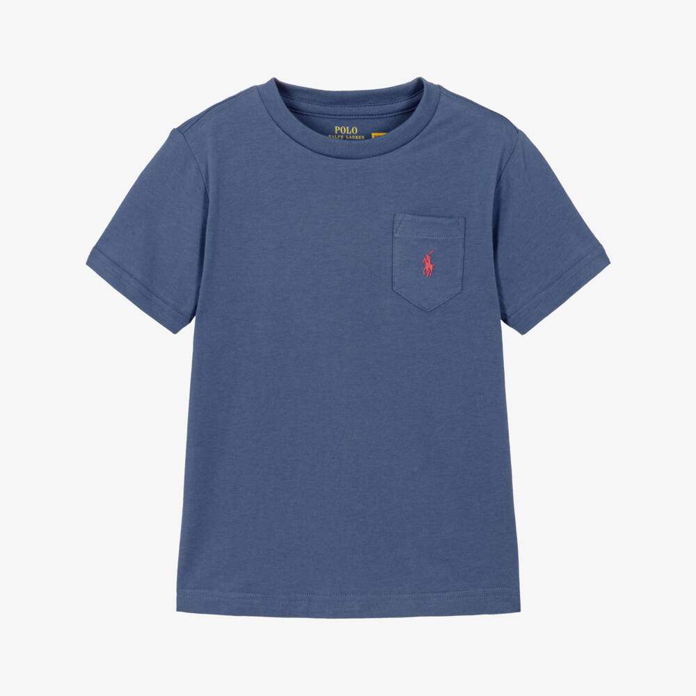 Ralph Lauren-Boys Blue Cotton Logo Pocket T-Shirt | Childrensalon