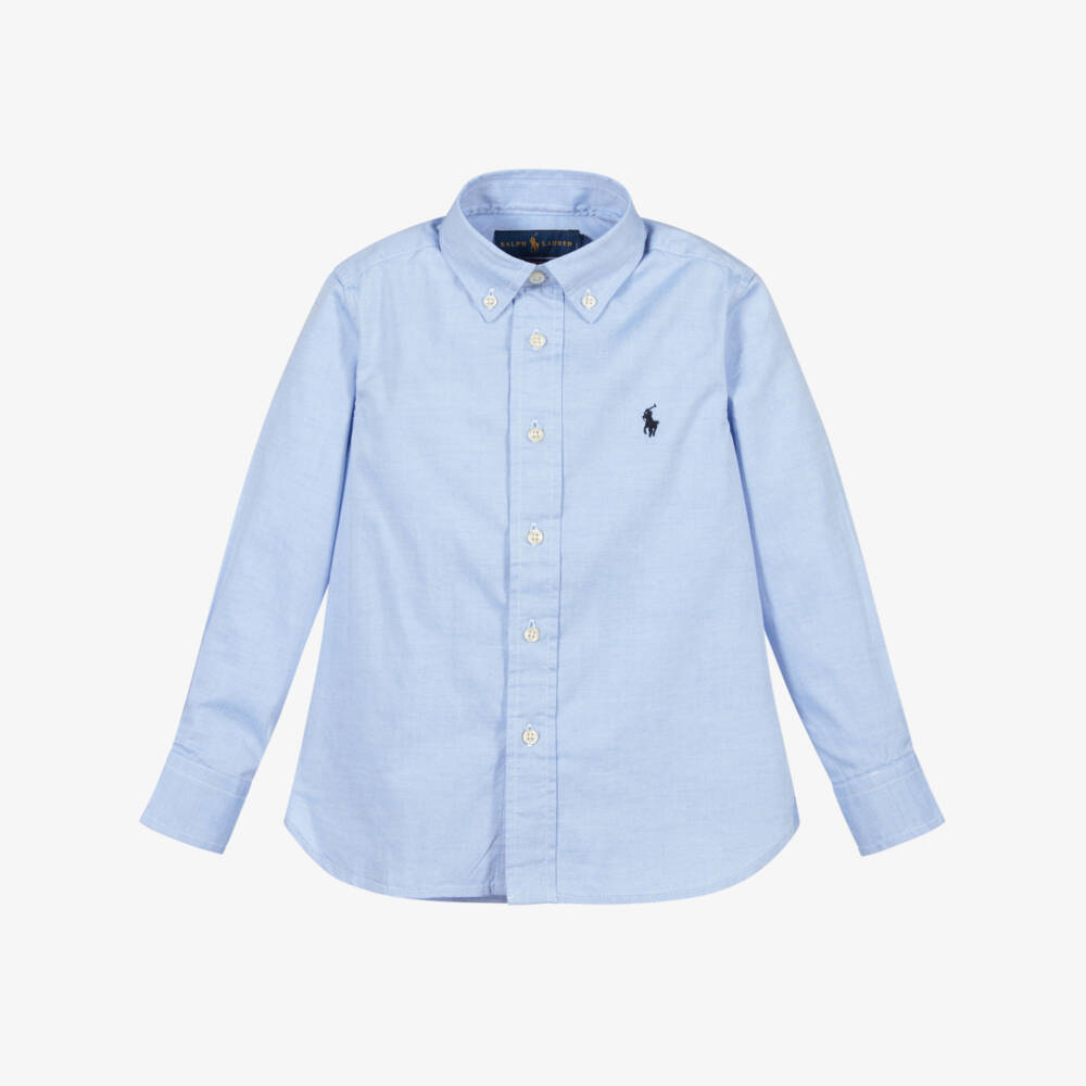Polo Ralph Lauren-Boys Blue Cotton Logo Shirt | Childrensalon