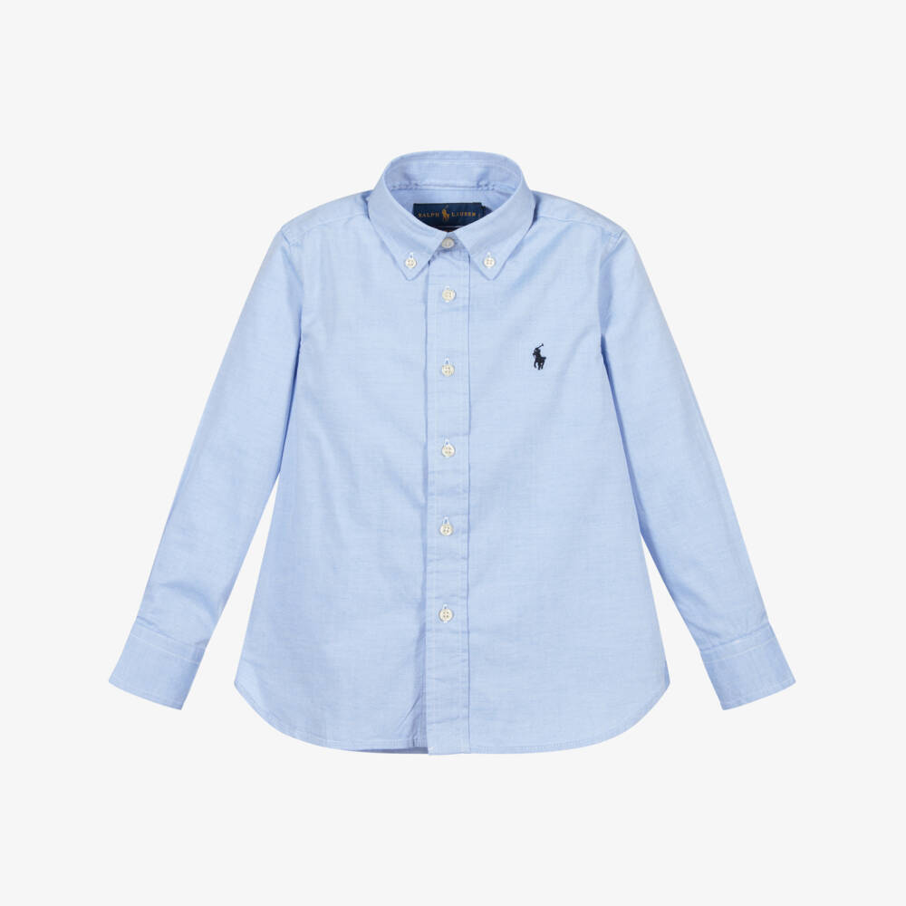 Поло Ralph Lauren-Голубая рубашка из хлопка для мальчиков | Childrensalon