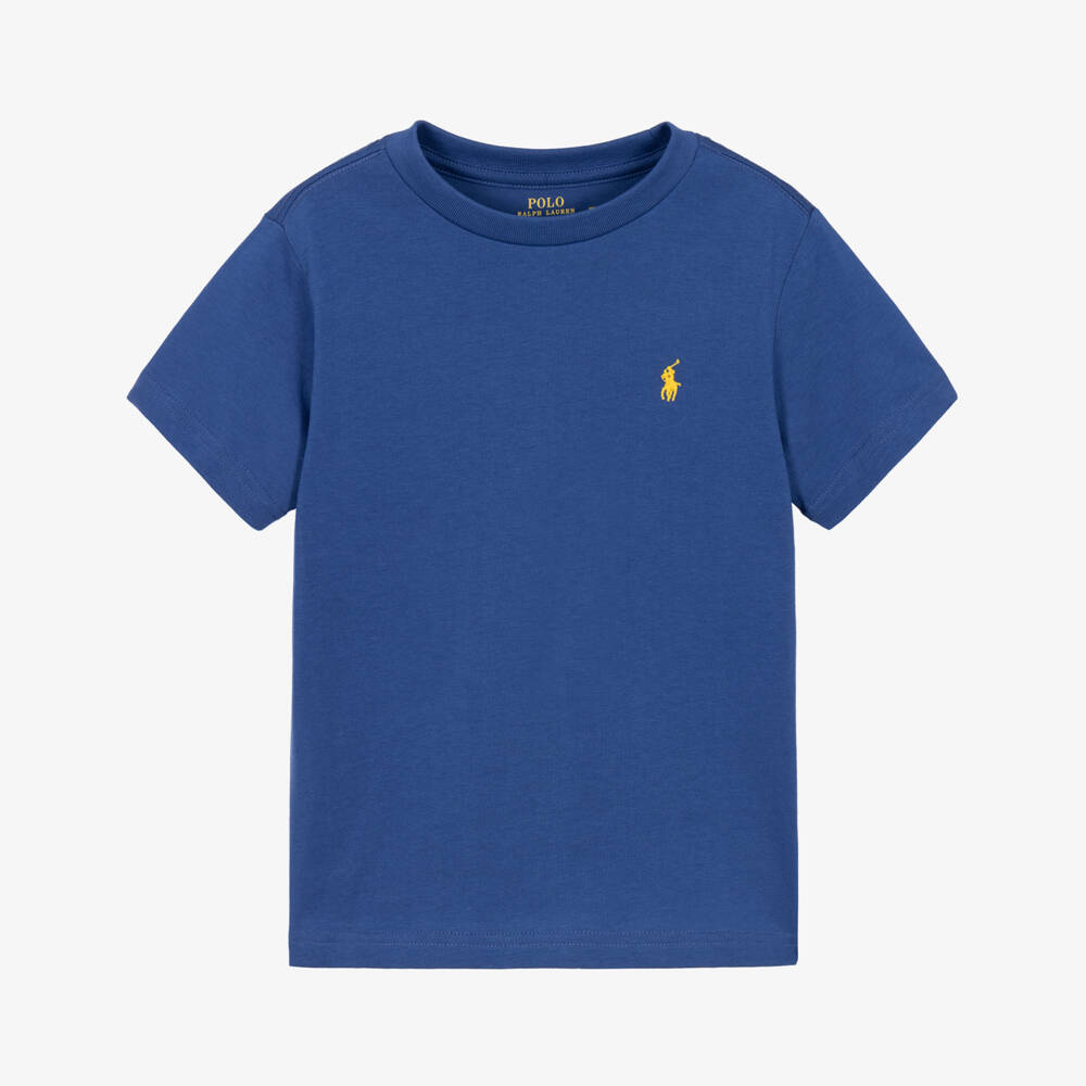 Ralph Lauren-Boys Blue Cotton Logo T-Shirt | Childrensalon