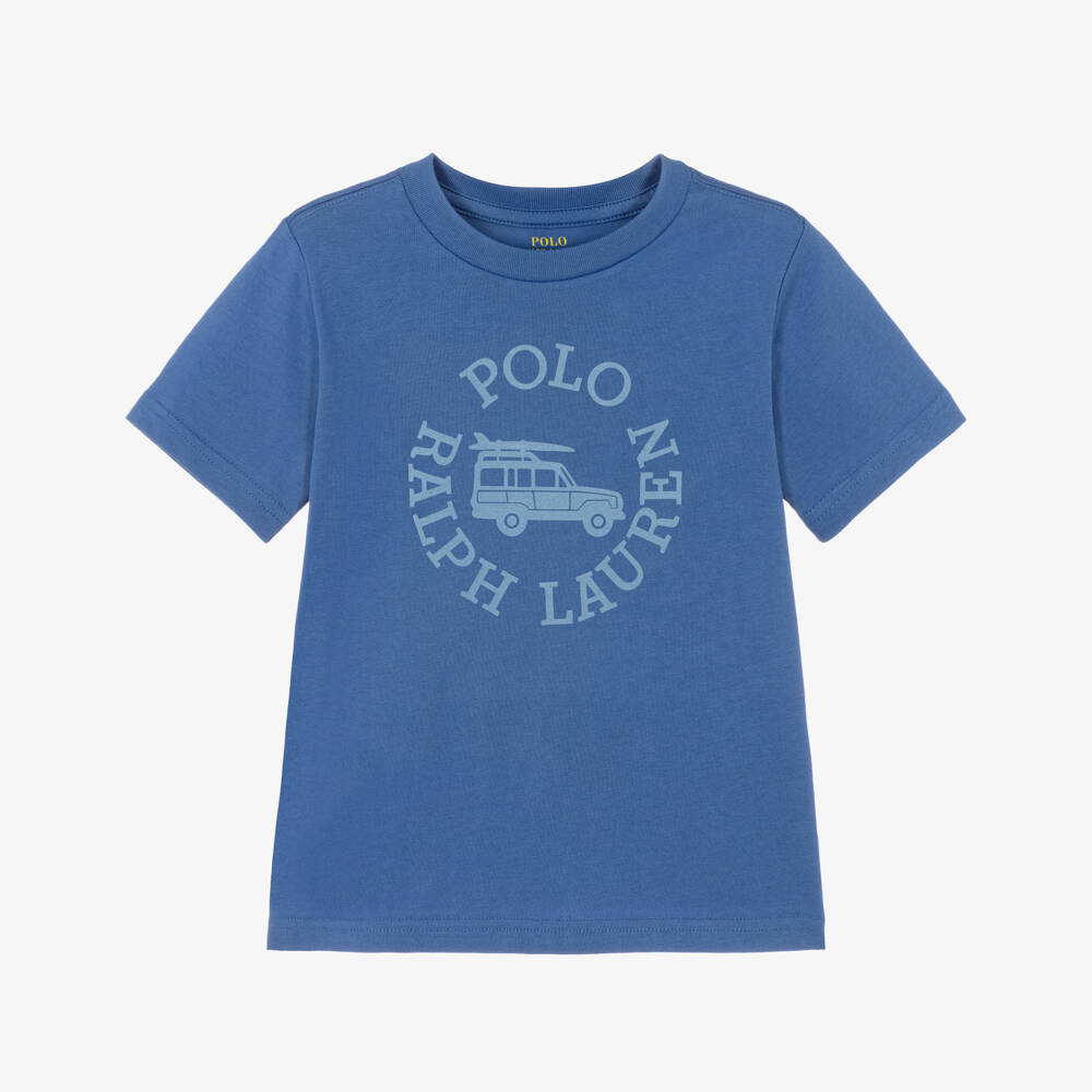 Ralph Lauren-Футболка синяя из хлопка с автомобилем серферов 4x4 для мальчиков | Childrensalon