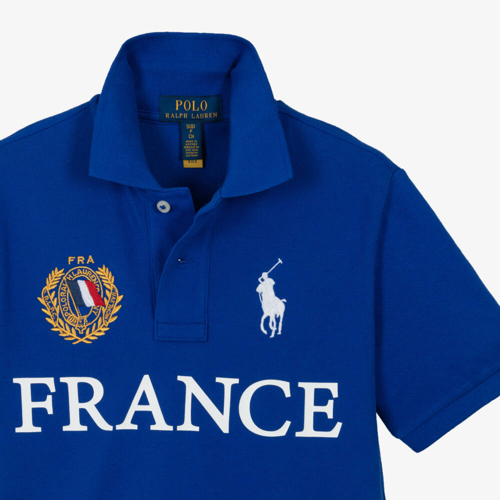 Ralph Lauren-Boys Blue Cotton Piqué France Polo Shirt | Childrensalon