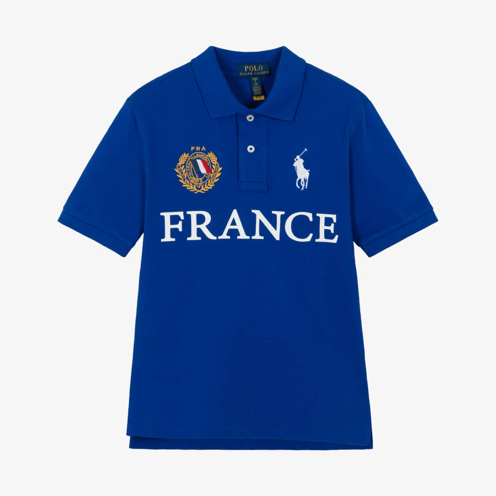 Ralph Lauren-Boys Blue Cotton Piqué France Polo Shirt | Childrensalon