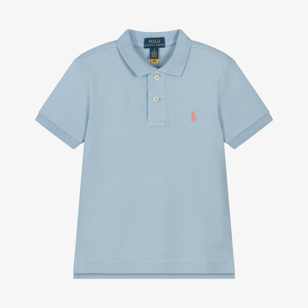 Ralph Lauren-Boys Blue Cotton Piqué Polo Shirt with Embroidered Logo | Childrensalon