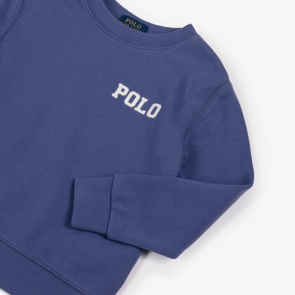 Ralph Lauren-Boys Blue Cotton Polo Logo Sweatshirt | Childrensalon
