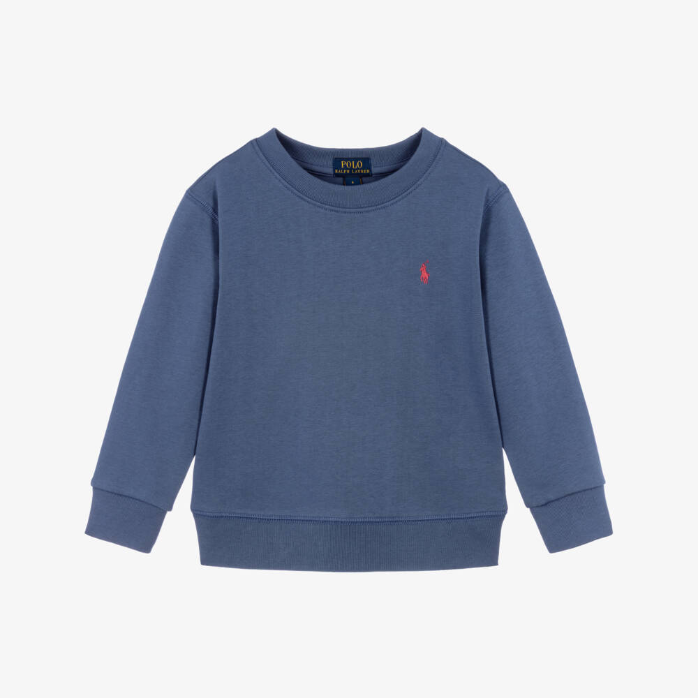 Ralph Lauren-Boys Blue Cotton Pony Logo Sweatshirt | Childrensalon