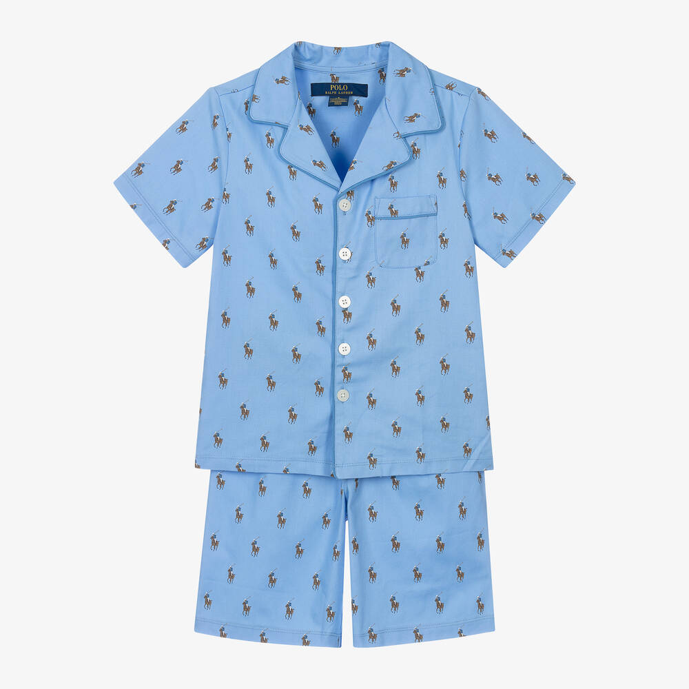 Ralph Lauren-Boys Blue Cotton Pony Short Pyjamas | Childrensalon