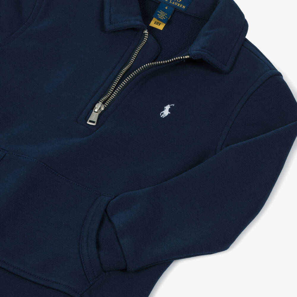 Ralph Lauren-Boys Blue Cotton Quarter-Zip Sweatshirt | Childrensalon