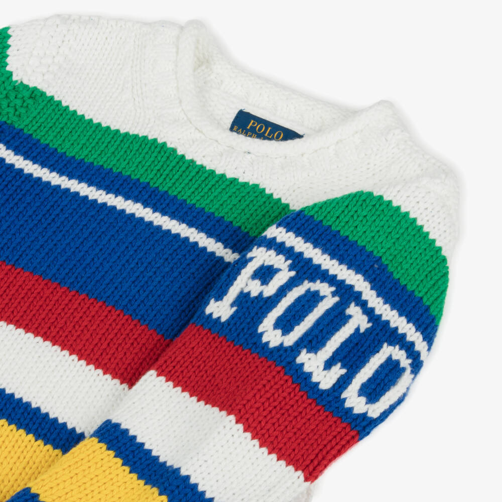 Ralph Lauren-Boys Blue Cotton Stripe Sweater | Childrensalon