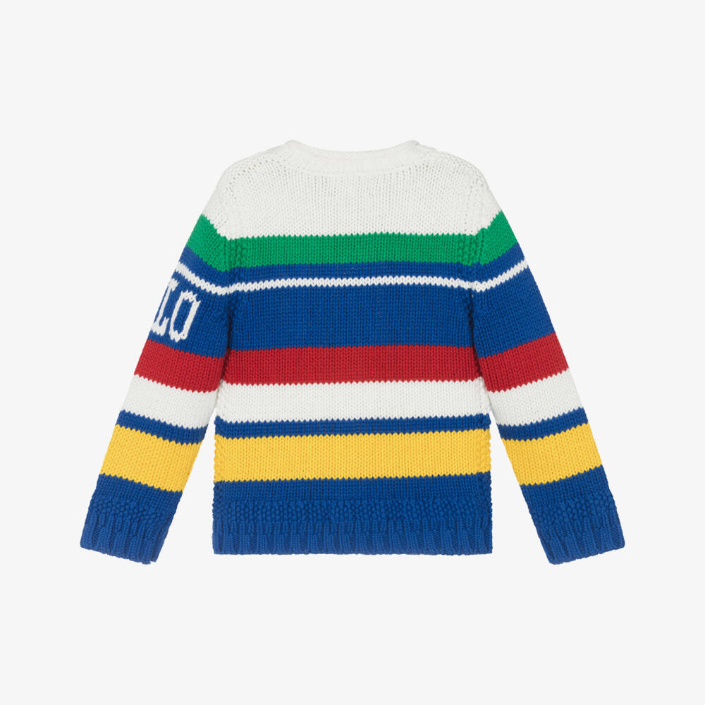 Ralph Lauren-Boys Blue Cotton Stripe Sweater | Childrensalon