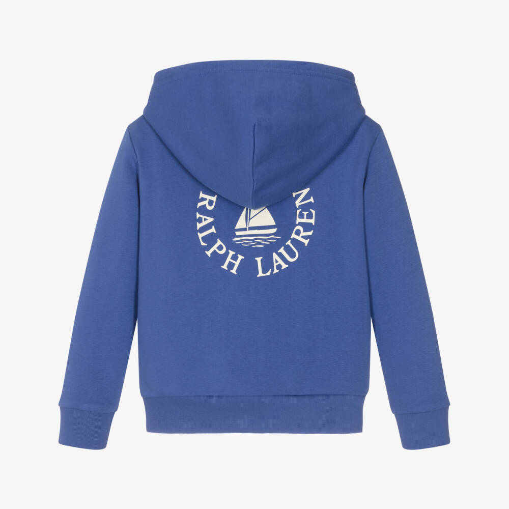 Ralph Lauren-Худи на молнии синее с принтом парусника из хлопка для мальчиков | Childrensalon