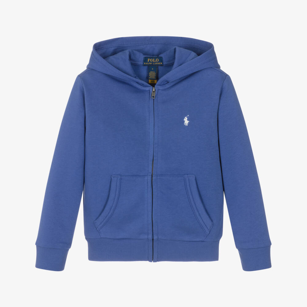 Ralph Lauren-Boys Blue Cotton Zip Up Hoodie with Sail Boat Print | Childrensalon