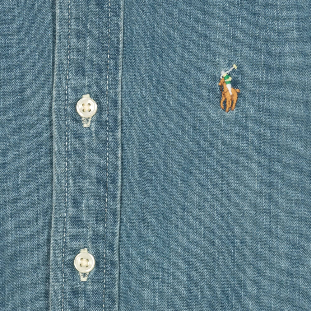Ralph Lauren-قميص قطن دنيم لون أزرق للأولاد | Childrensalon