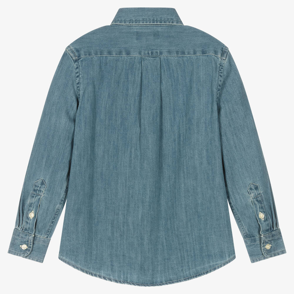 Ralph Lauren-قميص قطن دنيم لون أزرق للأولاد | Childrensalon