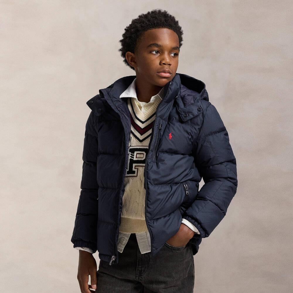 Ralph Lauren-Пуховик синий с съемным капюшоном | Childrensalon