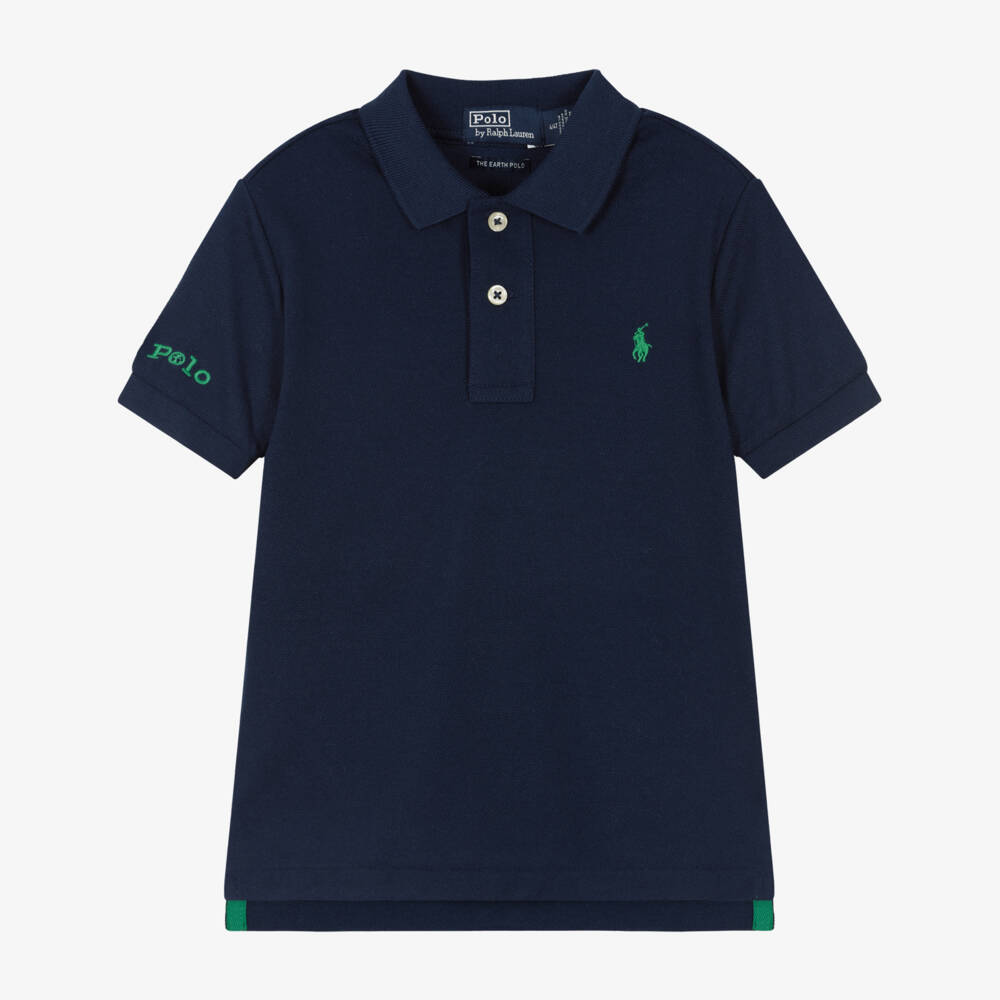 Polo Ralph Lauren-Boys Blue Earth Logo Polo Shirt | Childrensalon