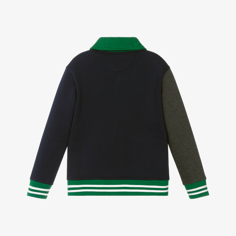 Ralph Lauren-Boys Blue & Green Colourblock Jersey Cardigan | Childrensalon