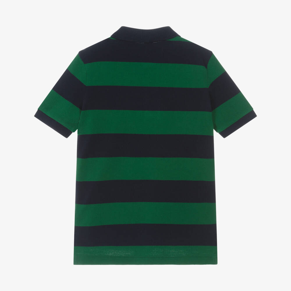 Ralph Lauren-Boys Blue & Green Stripe Short-Sleeve Cotton Polo Shirt | Childrensalon
