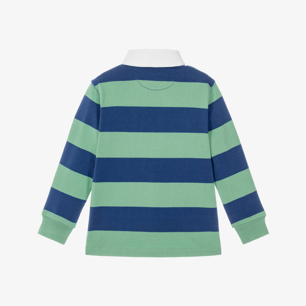 Ralph Lauren-Boys Blue & Green Striped Cotton Rugby Shirt | Childrensalon