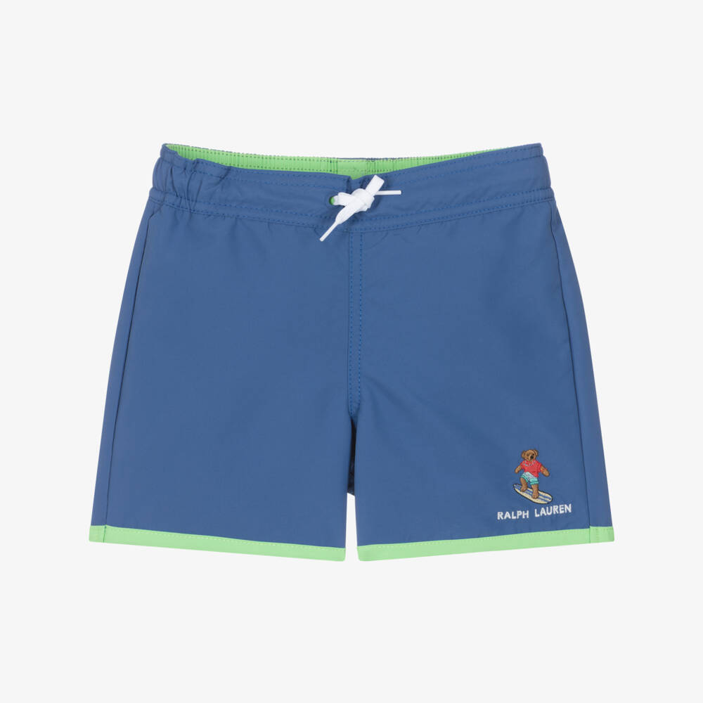 Ralph Lauren-Шорты-плавки сине-зеленые с мишкой Поло для мальчиков  | Childrensalon