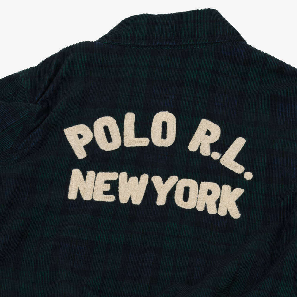 Ralph Lauren-Boys Blue & Green Tartan Corduroy Bomber Jacket | Childrensalon