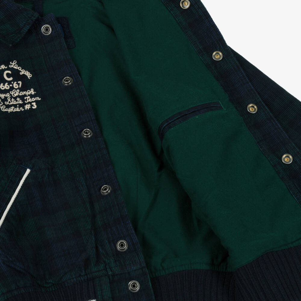 Ralph Lauren-Boys Blue & Green Tartan Corduroy Bomber Jacket | Childrensalon