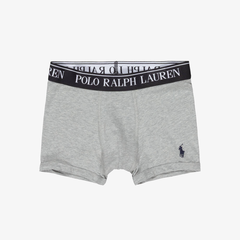 Ralph Lauren-Boys Blue & Grey Cotton Boxer Shorts (5 Pack) | Childrensalon