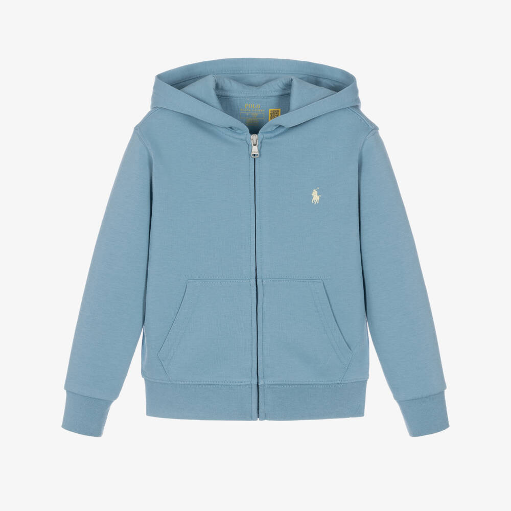 Ralph Lauren-Boys Blue Hooded Zip-Up Top | Childrensalon
