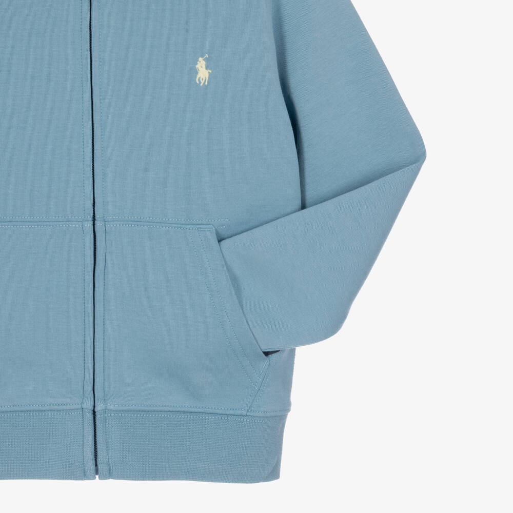 Ralph Lauren-Boys Blue Hooded Zip-Up Top | Childrensalon
