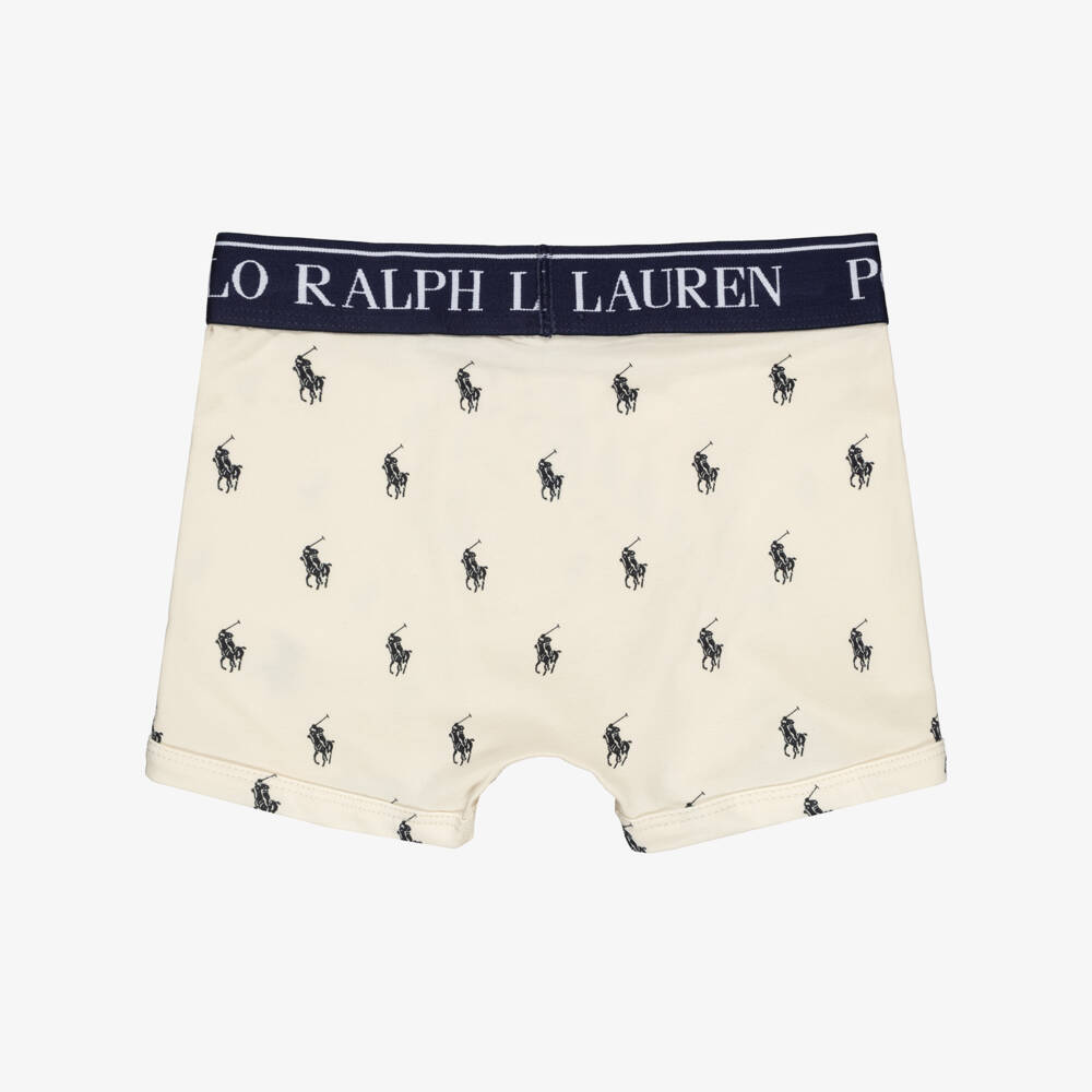 Ralph Lauren-Boys Blue & Ivory Cotton Pony Boxer Shorts (3 Pack) | Childrensalon