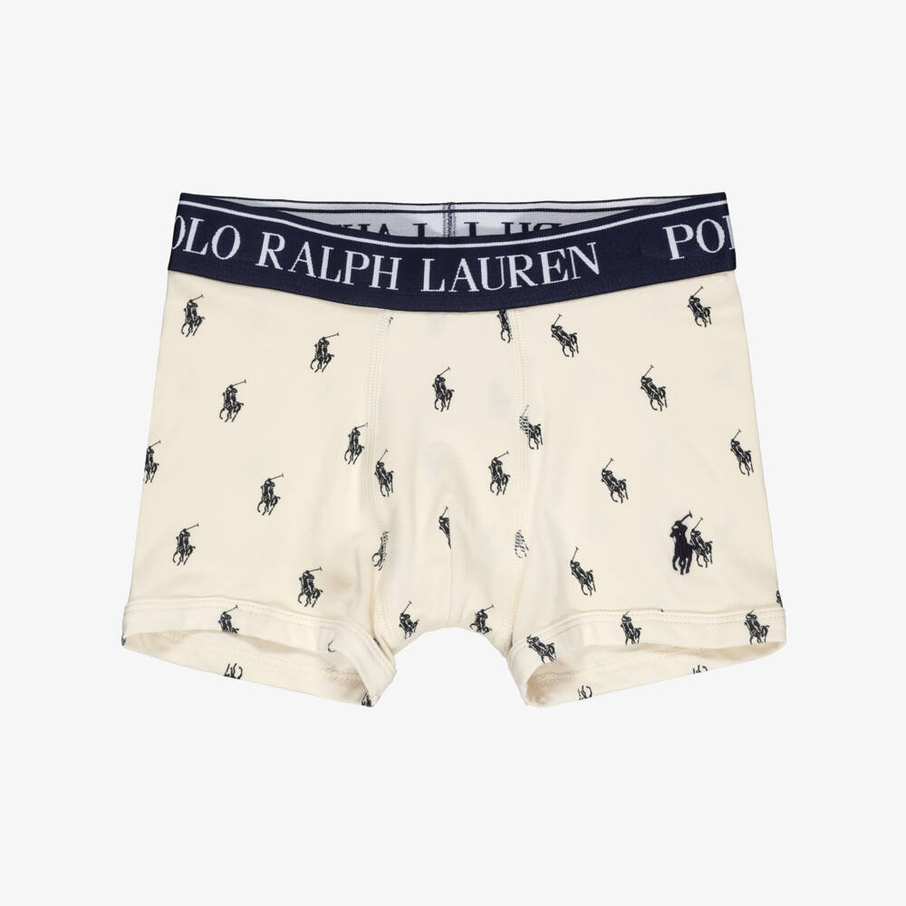 Ralph Lauren-Boys Blue & Ivory Cotton Pony Boxer Shorts (3 Pack) | Childrensalon