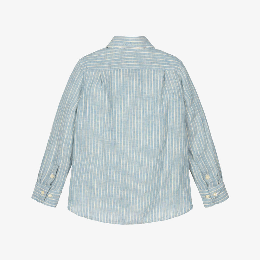 Ralph Lauren-Boys Blue & Ivory Striped Linen Shirt | Childrensalon