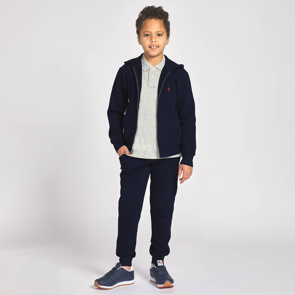 Ralph Lauren-Boys Blue Logo Zip-Up Hooded Top | Childrensalon