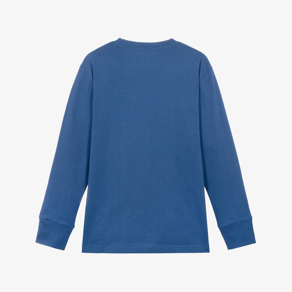 Ralph Lauren-Boys Blue Long-Sleeved Cotton Top with Pony Logo | Childrensalon