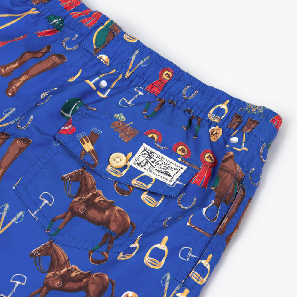 Ralph Lauren-Boys Blue Polo Print Swim Shorts | Childrensalon